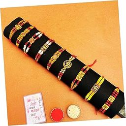 Rakhi Set for Brother – Traditional Religious Handmade Rakhis | 10 Dora Combo Beads Greeting Card and Tilak Set Combo | Best for Brother | Raksha Bandhan-image-105