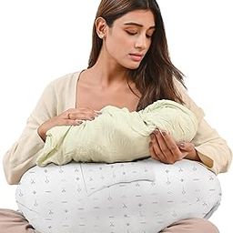 Cherilo Feeding Pillow for New Born Baby, Nursing Pillow for Breastfeeding, Baby Support Pillow with Belt & Bottle Holder (Pouch) | Premium Cotton Fabric, White Abstract-image-62