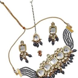 Kundan Heavy Gray necklace Set With Maangtika-image-64
