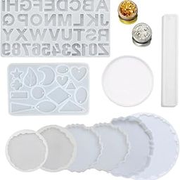 R H LIFESTYLE 13 Pcs Epoxy Resin Casting Mould Kit Resin Art Kit Resin Alphabet Mold Silicone Coaster Moulds for Resin Art Jewelry Making Mould Resin Moulds Set-12