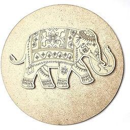 Adikala MDF Elephant Engraved Design Wall Plate Base With Cutout for DIY Craft-Set Of 2-29