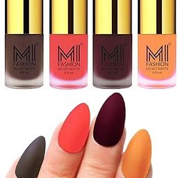 MI FASHION Velvet Matte Pigmented 9.9ml Each Nail Paint Combo Stay-Smooth Nails Coffee, Neon Orange, Red Wine, Saffron Orange (Pack Of-4)-image-98