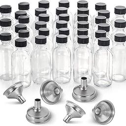 Store2508 36 Pcs Small Clear Glass Bottles (60ml) with Lids & 6 Stainless Steel Funnels Round Sample for Potion Kombucha Juice Ginger Shots Oils Whiskey Liquids Mini Travel Bottles NO Leakage-3