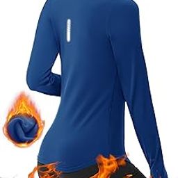 Women Thermal Fleece Lined Running Shirts Long Sleeve Winter Cold Weather Ski Athletic Top with Thumbhole Zipper Pocket-image-9