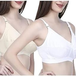 Women's Comfort Cotton Bra with Adjustable Straps, Pack of 2, White and Beige-image-41