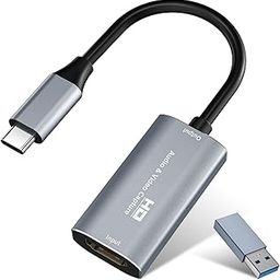 Audio/Video Capture Card, USB3.0 HDMI to USB C, 4K 1080p60fps Video/Audio Capture with Type-C Adapter Devices for Gaming Live Streaming Video Recorder, for Windows Mac OS System OBS Zoom-7