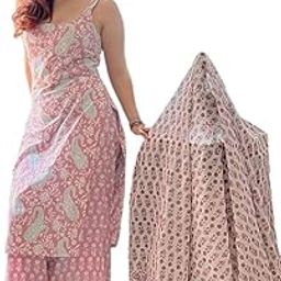 women rayon printed sleeveless kurta with pant With Dupatta Stylish Trendy Summer Wear-image-55