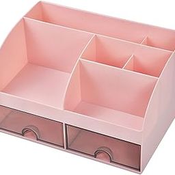 Desk Organizer with Drawers Makeup Brush Storage Holder for Bedroom Bathroom Pink-image-17