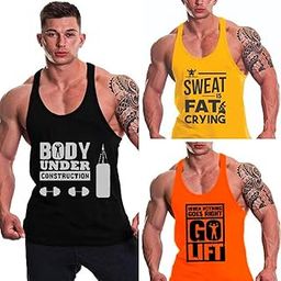 Men's Gym Vest - Sleeveless Shirt for Casual Wear, Gym, and Sports - Breathable and Comfortable, Lightweight, | Colour: Black Yellow Orange | Material : Polyester Blend | Size XL | Pack of 3-543-picture-7