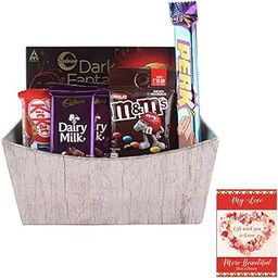 SFU E Com Attractive Handmade Basket With Chocolates | Valentine Chocolate With Love Greeting Card | Valentine Chocolate Hamper | 901-11