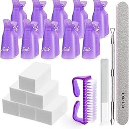 Gel Nail Polish Remover Kit,MORGLES 10pcs Nail Polish Remover Clips Cap 300pcs Nail Wipe Cotton Pads Nano Glass Nail File Cuticle Pusher Nail File Grit 100/180 and Brushes-Purple-image-21