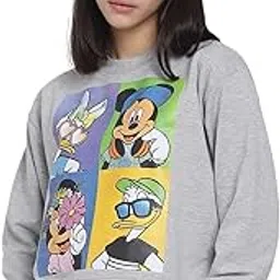 bewakoof Beakoof Women Disney Typography Grey Full Sleeve Hooded Sweatshirt-picture-5