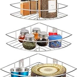 TechSrmaji 3-Corner Shelf Spice Rack Organizer, 3-Tier Wall Mounted Storage Shelf, Stainless Steel Wall Rack for Shampoo/Soap (Pack of 3)-image-44