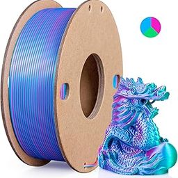 3Dgenius 3D Printer Filament, Silk PLA, Tri Colors (Rose Red+Sky Blue+Green), 1.75mm, 250g (0.55lbs), FDM Printers-30
