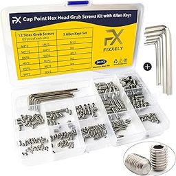 FIXXELY Grub Screws Assorted Set of 240 (M3,M4,M5,M6,M8) Cup Point & Hex Head with 5 Allen Key (M1.5,M2,M2.5,M3,M4) - 304 Stainless Steel Assorted Sizes Ideal for Door Handle, Home Repairs & Fixtures-image-37