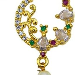 AD Studded Gold Plated Non-Piercing Screw Press Pressing Type Clip on Pearl Artificial Nosering For Women Girls, Maharashtrian Nath-image-52
