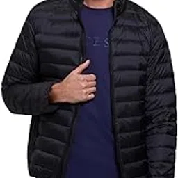 guess Men Blue Solid High Neck Full Sleeves Puffer Jacket-picture-4
