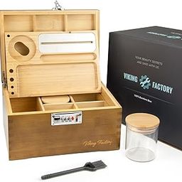 Viking Factory Upgraded Home Decorative Bamboo Box Tray Set with Combination Lock, Brown Lockable Wooden Storage with Glass Jar Great Gifts for Father's Day-picture-14
