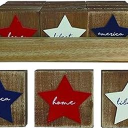 Transpac Wood 9.6" Patriotic Dimensional Block Set of 12 Multicolor-31