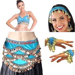 Vritraz Women's Velvet Belly Dance Hip Scarf Waistband Belt Skirt with Ringy Golden Coins (Pack of 4)-image-40