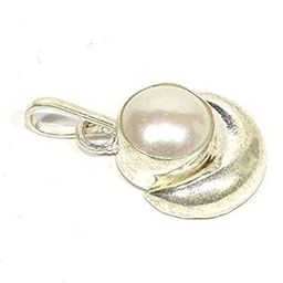 Silver Half Moon Shape Pendant With Natural Pearl (Moti) Chand Moti Locket Moti Locket/Pearl Locket For Every One, White-image-6