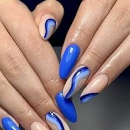 FWS Artificial fake Press On Nails Art Set (Set Of 20) Reusable Nails Extension,BridalNails,Stick-On Nails,Manicure Art Set, AcrylicNails,False Nails,DesignerNails | Nail Glue, Nail file, cuticle pusher, cleaning wipe (Blue Swirls)-image-53