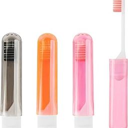 Travel Toothbrush, 3PCS Travel Toothbrush Set, Mini Toothbrush Soft Portable Toothbrush Travel with Tooth Brush Cover Small Folding Toothbrush Individually Wrapped for Camping Home,Black,Orange,Pink-image-83