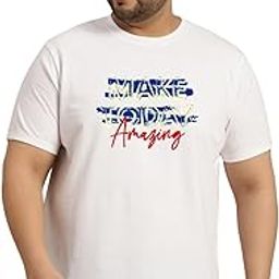 Men's Lycra Printed Round Neck Half Sleeve Regular Fit Plus Size White Color T-Shirt-image-42