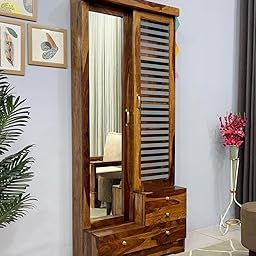 Suryavanshi Solid Sheesham Wood Dressing Table with Double Glass Doors, Storage Drawers & Shelves | Mirror Cabinet for Bedroom (Honey Finish)-image-67