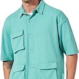 Mens Collared Neck Fullsleeve Berly Green 3Pockets Polyester Fleece Regular fit Shacket-picture-29
