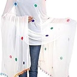 Chiffon Embroidery Dupatta For Women With Pom Pom Lace-image-96