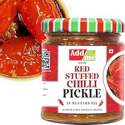 Add me Red Stuffed King Chilli Pickles 200gm | lal mirch bharwa achar | mirchi achar in Banarasi Masala Glass Jar.-image-22