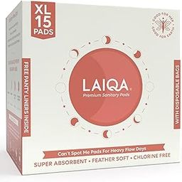 LAIQA Premium Rash Free Sanitary Pads 45 XL (Extra Large) Heavy Flow with 45 Disposable Bags Plus 9 Free Panty Liners | Made with Natural Fibers | Leak Proof Pads With 4 Wings | No Chlorine No Fragrance | Pack of 3-image-68