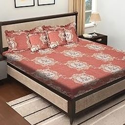 Furnish Factory Elegant Light Coral with Floral & Damask Accents 5-Piece Quilted King Size Bedding Set-1