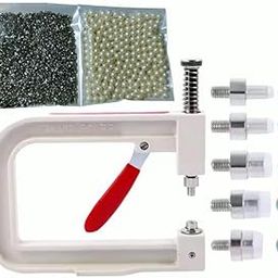 S S Mart Pearl Setting Machine with Sample Beads & Rivet with 5 Sizes of Round Rivet Studs Used for Hats/Shoes/Clothes/Bags/Skirts - White(Cream)-2