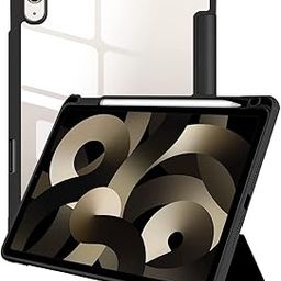 Amazon Basics Smart Case Cover for Apple iPad Air 5th / 4th Generation Case 10.9 inch with Trifold Stand [Transparent Back, Flexible with Soft Sides] [Auto Sleep/Wake Case] [Pencil Holder] - Black-image-1