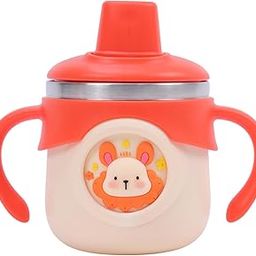 The Little Bunny Stainless Steel Insulated Hot & Cold Baby Sipper Bottle with Handle - 260 ml | Anti Spill Travelling Milk Feeding Sippy Cup for Toddlers & Kids | BPA Free Water Bottle (Red)-12