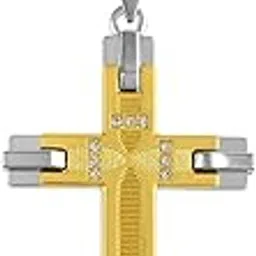 memoir Stainless Steel Double colour CZ Heavy Cross Crucifix chain pendant Christian jewellery Men Women (PCMC8521)-picture-29