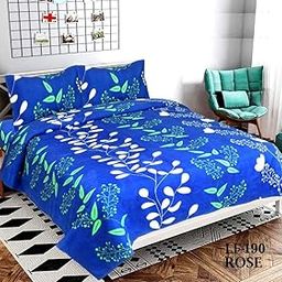 ViVAN : Era of Warmth & Comfort Floral Printed Microfiber Wrinklefree Super Soft 144 TC Bedsheet for Double Bed with 2 Pillow Covers (220x228 cm, Blue & White)-image-4