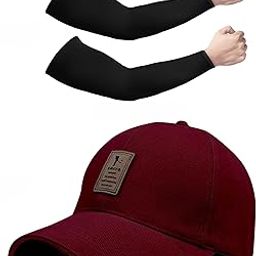 Pack of 2 Eddiko Cotton Stylish baseball Cap and UV Sun Protection Arm Sleeves Set Free Size-image-101