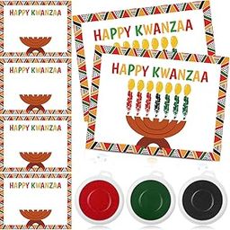 Motipuns Kwanzaa Handprint Candle Craft Kits with 3 Large Ink Pads, 7 Inch Ink Pads, DIY Kwanzaa Greeting Cards, Make Your Own Candles, Kwanzaa Kinara Kit, Gifts-image-0