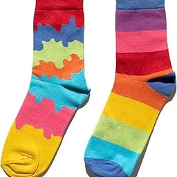 thela gaadi Rainbow Colourful Socks - Combed Cotton Funky Printed Socks for Men & Women | Mid-Crew Length/Long Quirky Socks | Odour Free, Breathable, Free Size | Pack of 2 Pairs-picture-6
