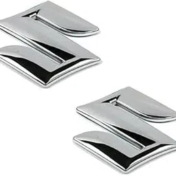 generic Uniqon Set of 2 Pcs (Medium Size) Universal Chrome Finish/Plated Badge S Logo/Decal Emblem 3D Adhesive Monogram Water Resistance Sticker for Maruti Suzuki All Cars-picture-5
