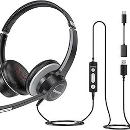 USB Headset with Microphone for PC, USB-A/USB-C, Computer Headset with Noise Canceling Microphone for PC Laptop, Wired Headset with in-Line Controls for Work/Home/Call Center (USB+Type C)-15