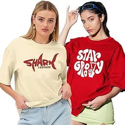 Women's Cotton Round Neck Oversized Half Sleeve T-Shirt Combo (Pack of 2)-image-97
