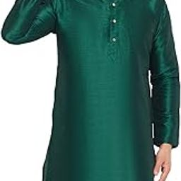 Men's Green Silk Blend Kurta-image-87