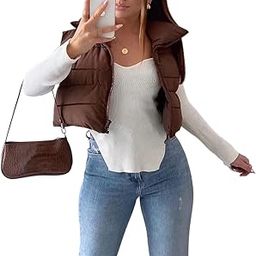 CRAMPLE® Puffer Vest Women Zip Up Stand Collar Sleeveless Down Vests Crop Oversized Padded Gilet Jacket-4