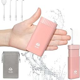 Caredite Cordless Mini Water Flosser, Portable Rechargeable Tooth Cleaner for Home Travel, 4 Tips 3 Modes, IPX7 Waterproof for Dental Care, Pink-64