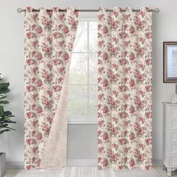 Floral Pattern Blackout Curtains, Grommet Top Door Panels with Floral Design, Beige and Pink, 2 Panels, 7 Feet (N)-image-65