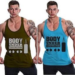 Men's Cotton Vest – Sleeveless Shirt for Casual Wear, Gym, and Sports – Breathable and Comfortable, Lightweight, Easy Care |Colour: Olive & Blue|Material: Polyester|SizeM|Pack of 2-772-image-122